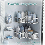 Veken Corner Shower Caddy 5-Pack, Advanced Rustproof Design, No Drilling Adhesive Shelves, Rack with Soap Holder, Large Capacity Bathroom Organizers and Storage, Wall-Mounted Kitchen&Home Decor,Silver