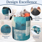 Turquoise Grey Abstract Art Painting Laundry Basket,Foldable Oxford Cloth Geometric Laundry Hamper with Handles, 20.8"x16" Tote Bag Clothes Storage Bucket for Laundry Room/Bathroom/Bedroom/Dormitories