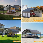 12x20 Metal Carport, Heavy Duty 2-Car Carport Canopy, CarPorts with Removable Polyethylene Sidewalls, Galvanized Steel Roof Car Tent Garage