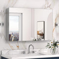 Keonjinn 36 x 24 Inch Bathroom Mirrored Medicine Cabinet, Lightweight Aluminum Structure, Freely Adjustable Shelves, Combined Assembly Needed, Surface Mount or Recessed Mirror with Storage