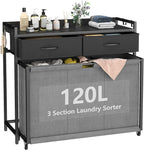 Laundry Hamper Laundry Basket with 3 Section Pull-Out Rolling Bags, Laundry Sorter for Organization and Storage with 2 Pull-Out Drawers for Laundry Room, Bathroom, Bedroom Use (Black)