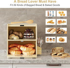 TQVAI Roll Top Bread Box for Kitchen Countertop, Keep Fresh Longer, Easy to Maintenance, Double Layer Vintage Wooden Breadbox with Window for Homemade Bread, Sandwich Loaves, Baked Goods (Wood Color)