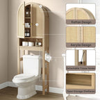 HMstone Over The Toilet Storage Cabinet, Arched Bathroom Organizer and Storage with Rattan Doors and Adjustable Shelf, Space-Saving Freestanding Bathroom Modern Storage Cabinet Over Toilet (Natural)