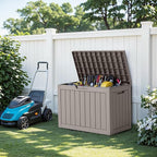 45 Gallon Outdoor Storage Box, Weather Resistant & Waterproof Resin Deck Box with UV Protection, Rattan Black Patio Storage Cabinet for Garden, Patio, Porch, Poolside(Gray)