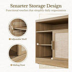 Rattan File Cabinet with Door, 32'' Lateral File Cabinet with Open Adjustable Shelves, Wood Filing Cabinet with Sliding Door for Home Office, Natural Oak