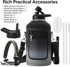 Insulated Water Bottle | Thickened Stainless Steel Vacuum Metal | Portable Sports Half Gallon Large Water Jug for Gym and Hiking with Straw, Carrier Bag, Handle Strap | BPA-Free 64 oz
