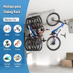 USA Based Ceiling Bike Hanger Slide Mount Up To 6 Bikes, Sliding Garage Bicycle Storage, 51" Heavy Duty Hanging Hook Racks 450lbs Limit, Overhead Mounted Hangers for Storing Bicycles | White