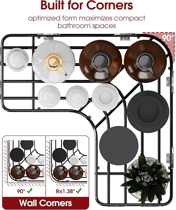 Corner Shower Caddy - 3-Pack Shower Organizer with Soap Holder & Built-In Hooks, Rustproof Metal Shower Shelves, Laundry, Kitchen, Bathroom Organizers and Storage Solution, Large, Black
