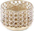 BTSKY Crystal 360 Degree Rotating Desk Organizer Decorative Storage Box with 4 Compartments, Glitter Metal Makeup Brush Holder Elegant Storage Caddy Home Decor Gift for Women, Round-4 Slots Gold