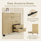 Fluted File Cabinet with 5 Drawers, Large Storage with Cabinet Door, Mobile Filing Cabinet with Locable Wheels for Home Office, Light Walnut