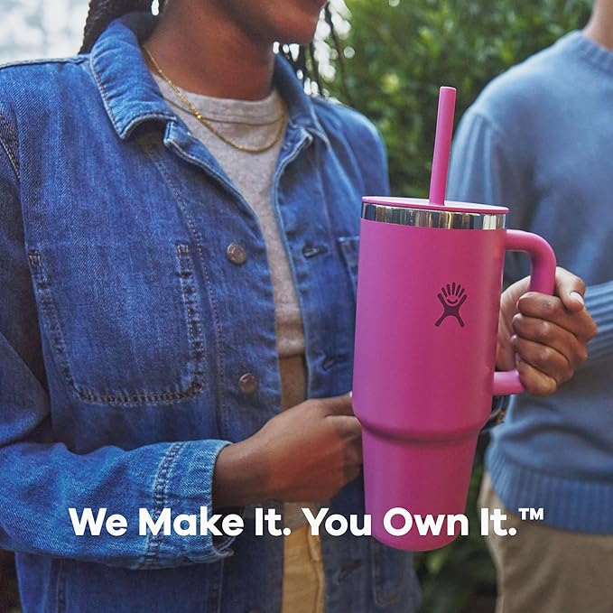 Hydro Flask Travel Tumbler with Handle, Lid and Straw - Insulated Stainless Steel in 40 Oz Aloe Green