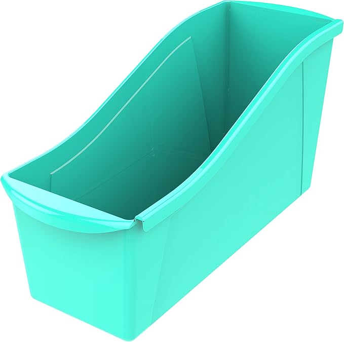 Storex Large Book Bin, Interlocking Plastic Organizer for Home, Office and Classroom, Teal, 6-Pack (71120U06C)