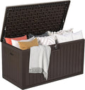 DWVO 150 Gallon Double-Wall Deck Box, XL Large Resin Outdoor Storage Box, Lockable & Waterproof, Double as Seating, 1000lbs Capacity (Brown)