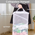 BATTOO 2 Pack Collapsible Laundry Basket with Lid Foldable Mesh Pop Up Hamper with Handles for Laundry Room, Bathroom, Kids Room, College Dorm, Travel, Storage Organizer Black+White