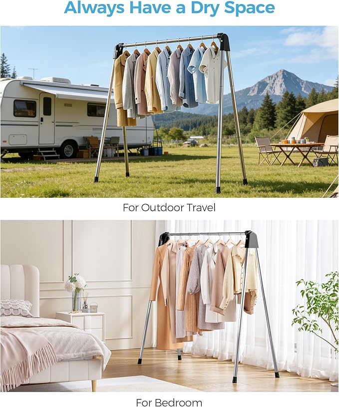 APEXCHASER Clothes Drying Rack Foldable, Stainless Steel Laundry Drying Rack Collapsible, Clothes Hanger for Sweater Baby Clothes Towel for Indoor & Outdoor, Portable Clothes Airer for Travel