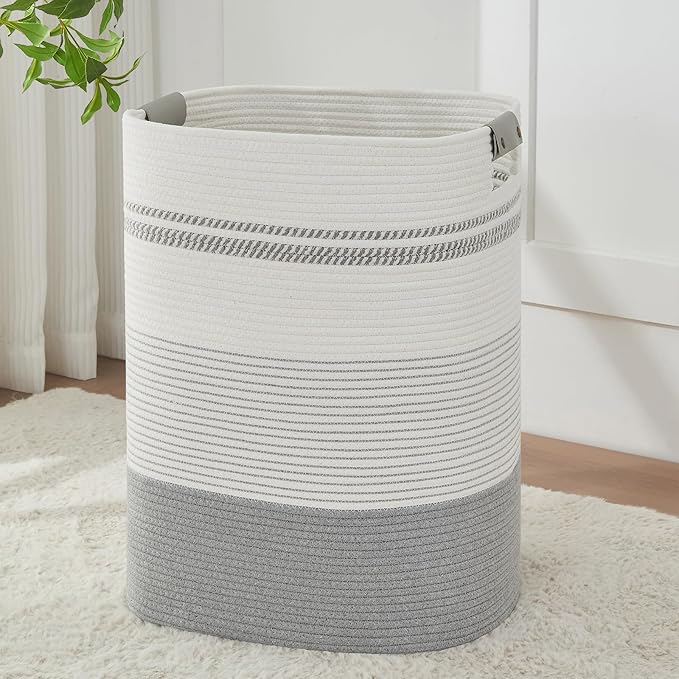 Laundry Basket with Handles - Blanket Basket & Hampers for Bedroom Aesthetic, Laundry Hamper & Blanket Storage for Living Room, Clothes Hamper, Tall, Large 17" x 14" x 22”, Grey