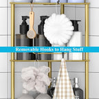 3 Tier Floor Standing Corner Shower Caddy Organizer Shelf with Hooks, Bathroom Shelves Stand Rack, Gold