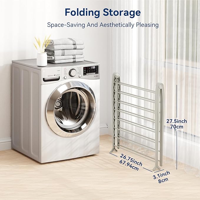 Whitmor Spacemaker Folding Drying Rack, Indoor Clothes Organizer with Patent-Pending Design, Space Saving, 6" L x 26" W x 51.5" H, Beige