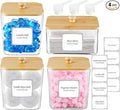 Laundry Pods Storage Container, Clear Laundry Pods Containers with Wooden Lid & Labels,Detergent Powder Organizer for Pods,Dryer Sheets,Scent Beads,Acrylic Jars with Scoops,3+1 Set