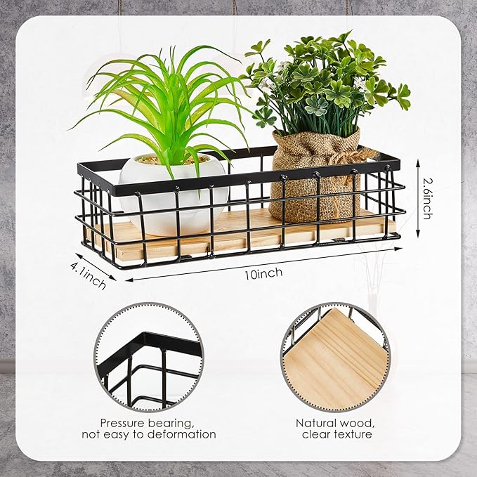 Funrous 2 Pcs Metal Small Wire Basket Wall Hanging Wire Basket Hang Small Bathroom Kitchen Storage Organizer Toilet Paper Mesh Storage Bin Shelf Rack with Base(Black,9.84 x 3.94 x 2.76 Inches)