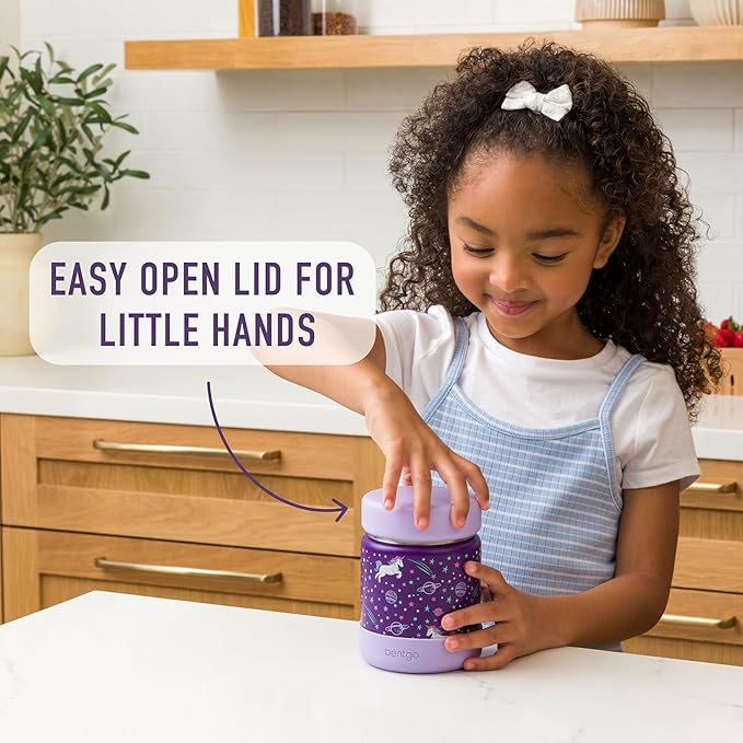 Bentgo Kids Stainless Steel Food Jar - 11oz Leak-Proof Double Insulated Hot or Cold Food Container with Removable Silicone Bumper, Dishwasher Safe, Easy Open Lid, Ages 3+ (Unicorn)
