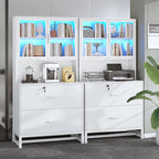 SEDETA 2 Drawer File Cabinet with Lock, Charging Station and Bookshelf, Filing Cabinet Fits Letter, Legal, A4 Size, Wood File Cabinets for Home Office, Printer Stand with Storage Shelf, White