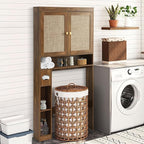 KIGOTY Over The Toilet Storage Cabinet, Bathroom Storage Organizer with 2 Doors, Toilet Rack with Adjustable Shelf,Freestanding Space-Saving Storage Rack for Toilet, Laundry Room,Brown