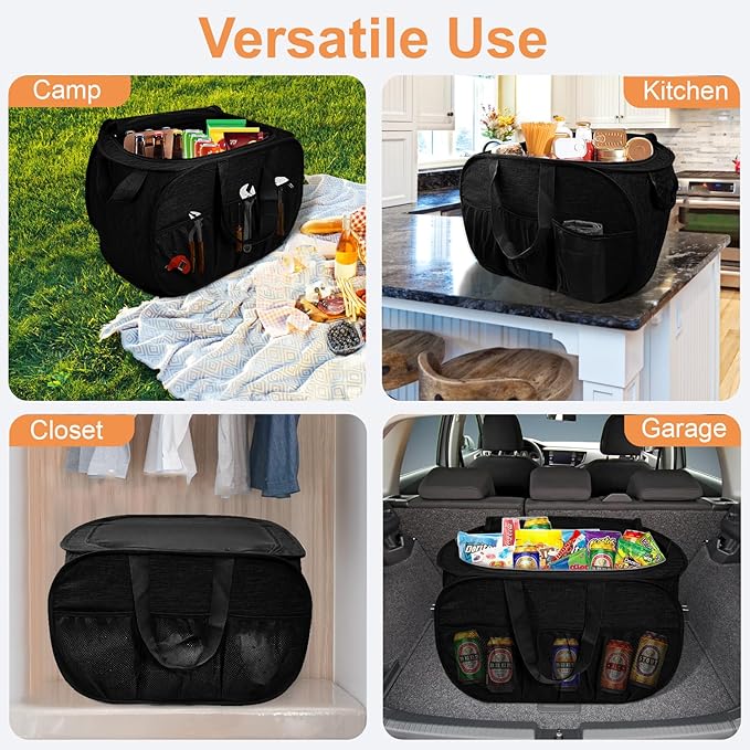 4 Pack Collapsible Laundry Baskets with Lid, Foldable Laundry Basket with 6 Pockets, Pop Up Laundry Hamper with Dual Handles, 99L Sturdy Clothes Hampers for Home, Dorm, Apartment, Travel, Black