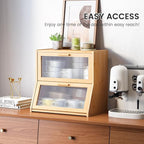 GHWIE Double Layer Bamboo Bread Box for Kitchen Counter,Large Capacity Bread Storage Bin,Bread Container with Acrylic Wavy Door Panel (Natural, Extra Large)
