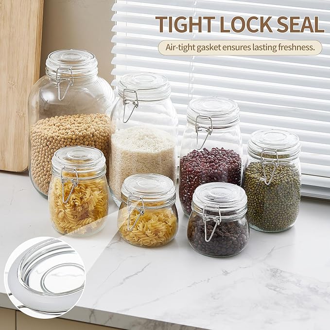 17oz Glass Food Storage Jars with Airtight Lids, Set of 6 – Clear Preserving Seal Wire Clip Fastening Canisters for Kitchen Canning, Flour, Cereal, Pasta, Sugar, Beans, Pickling Jars (17oz*6)