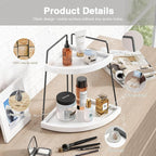 Forbena Corner Bathroom Organizer Countertop, 2Tier Sink Corner Shelf Stand for Kitchen Counter, Modern Coffee Bar Organizer Station, Round Vanity Tray for Men Desk Organization -White and Grey