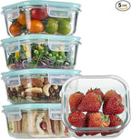 Vtopmart 5Pack 17.5oz Glass Storage Containers with Lids, Glass Meal Prep Food Container Sets with Snap Airtight Lids for Microwave, Oven, Freezer and Dishwasher, Green