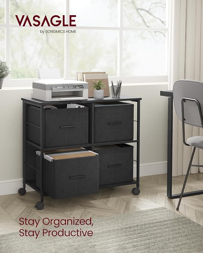 VASAGLE File Cabinet with 4 Drawers, Printer Stand, Cube Storage Shelf, for A4, Letter-Size Documents, File Storage Box, Home Office, Ebony Black and Ink Black UOFC059B56