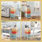 COSTWAY 10-Drawer Rolling Storage Cart, Utility Mobile Trolley with Removable Drawers & Universal Casters & 2 Brakes, Versatile Flexible Drawer Organizer Cart for Home, Office, Macaron