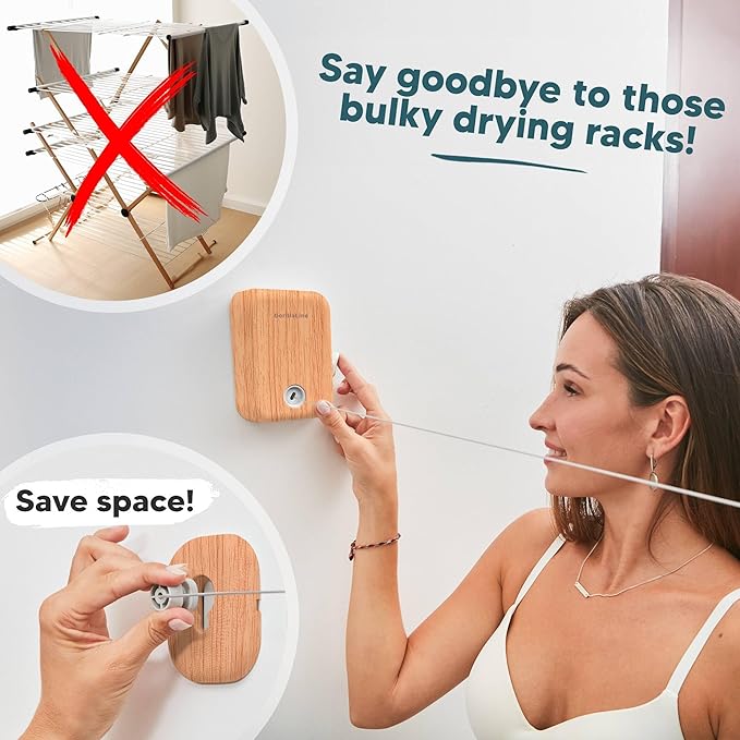 GorillaLine - Retractable Clothesline Indoor Outdoor Clothes Line - Heavy Duty Clothes Drying Laundry Line - Wall Mounted Drying Rack - Air Dry Clothing