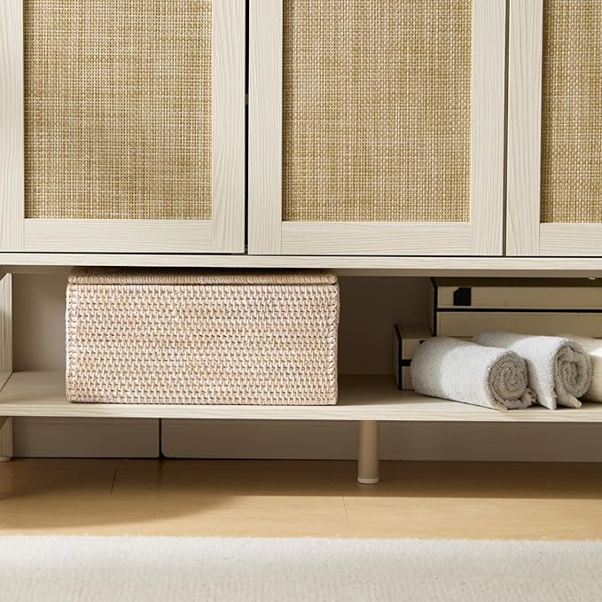 YANGQIHOME Toilet Paper Basket, Rattan Toilet Tank Basket for Bathroom, Wicker Baskets with Lid for Storage, Whitewash