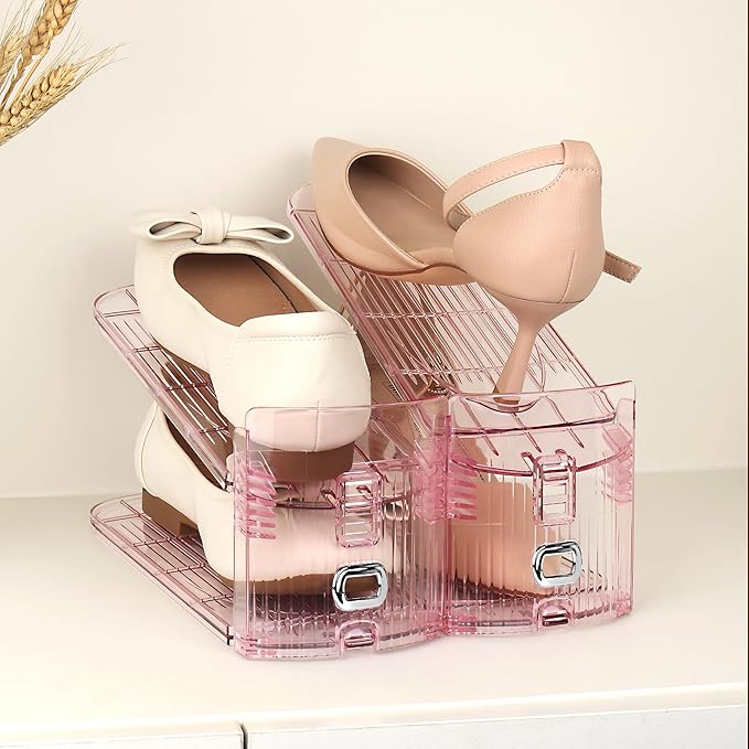 Yes!Fresh Shoe Slot Organizer, Boutique Display Style Shoe Stacker for A Pair of Shoes, Separable Shoe Rack for Closet Organization, 3 Adjustable Narrow Shoe Rack (Pink, 20 Pack)