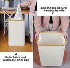 Slim Laundry Hamper,75L Beige Narrow Laundry Basket with Lid,Foldable Clothes Hamper with Bamboo Handles,Hamper Basket with Removable Inner Bag for Laundry Room Bedroom College Dorm