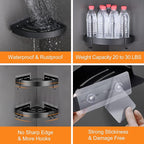 Adhesive Corner Shower Caddy with Hooks,Bathroom Shower Organizer, No Drilling Rust Proof Aluminum Shower Shelf for Inside Shower 2 Pack (Black)