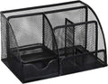 Greenco Mesh Desk Organizer Office & Dorm Room Supplies Caddy, 6 Compartments, Small Black Desk Organizer for Pen, Pencil, Small Office Supplies and Stationary Accessories Storage Organization