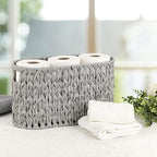 Sumnacon Toilet Paper Storage Basket Freestanding, Woven Toilet Paper Holder Stand with Handle, Decorative Narrow Bathroom Baskets Sturdy Plastic Organizer Bin for Tissue Rolls, Toiletries, Towels