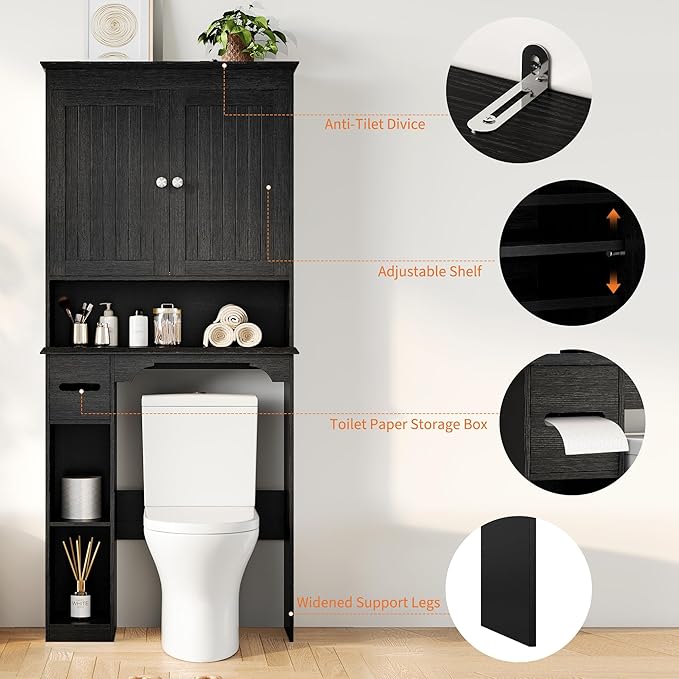 GAOMON Over The Toilet Storage Cabinet, Bathroom Shelf Organizer with Anti-Tip Device Small Freestanding Space Saver with Adjustable Shelf