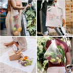 2-Pack Reusable Mesh Grocery Bags, 100% Cotton String, Long Handle Produce Bags, Fruit & Veggie Storage