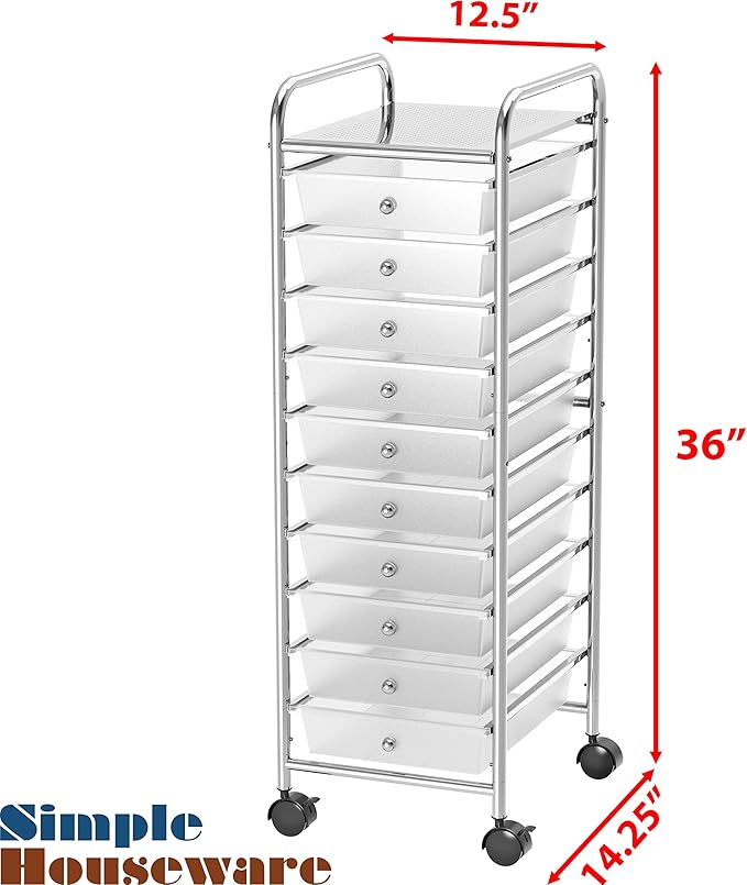 Simple Houseware Utility Cart with 10 Drawers Rolling Storage Art Craft Organizer, Chrome