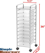 Simple Houseware Utility Cart with 10 Drawers Rolling Storage Art Craft Organizer, Chrome
