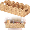 Handwoven Water Hyacinth Scalloped Countertop Storage Basket, Toilet Tank Basket for Bathroom, Scalloped Edge Wicker rectangle Basket for Toilet Paper Baskets, Vanity, Entryway, or Living Room (1pcs)