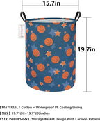 QUEENLALA Large Storage Basket,Laundry Hamper/Bathroom/Home Decor/Collapsible Round Storage Bin,Boys and Girls Hamper/Boxes/Clothing(Round-Basketball)