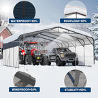 20x20FT Metal Carport w/Led Light,Outdoor Portable Car Garage,Removable PE Sidewalls,Reinforced Base & Galvanized Steel Roof, Outdoor Car Port Canopy Shelter for Boats, Full-Sized Pickup Trucks