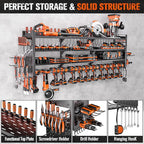 49.8" W Large Power Tool Organizer Wall Mount, Heavy Duty Tool Organizer with 14 cordless Drill Holder, 4 Layers Garage Organization and Storage Rack, Tool Rack for Garage Workshop, Black