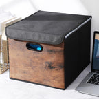 File Organizer Box with Wood Grain Pattern, Hanging Collapsible File Storage Bins with Lid Plastic Slides for School Classroom Office Organizer, Rustic Brown Desk Storage